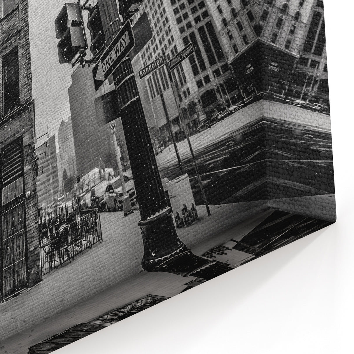 Black and White Detroit Street Scene – Captivating Urban Cityscape Art