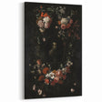 Dark Floral Wreath Art: Portrait Surrounding Flowers Wall Art Decor