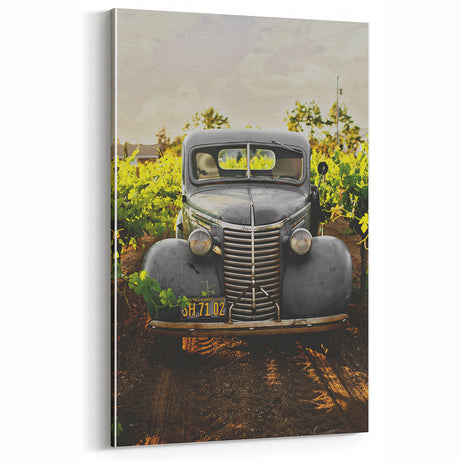 Vintage Car Vineyard Art - Rustic Farmhouse Wall Deco