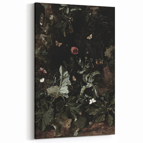 Dark Moody Wall Art - Enchanted Forest Scene with Butterflies & Leaves
