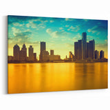 Detroit Skyline at Sunset – Vibrant Golden-Hour Cityscape Wall Art