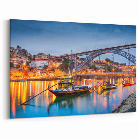 Scenic Porto Wall Art - Boats on Douro River at Twilight