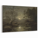 Dark Moody Wall Art - Moonlit Forest Scene with Deer Reflection