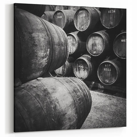 Porto Wall Art - Rustic Wine Barrels in Black & White