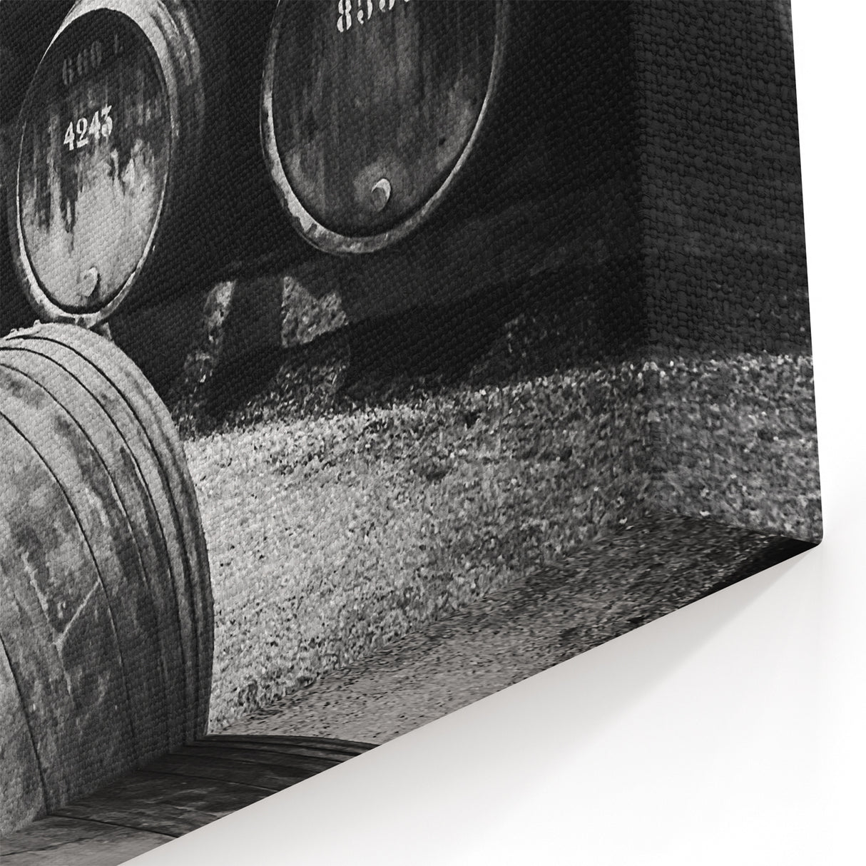 Porto Wall Art - Rustic Wine Barrels in Black & White