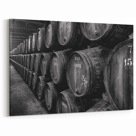 Porto Photography Art - Endless Wine Barrels in Black & White