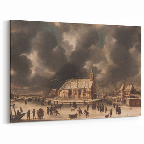 Moody Art Prints - Winter Village Scene with Dramatic Skies