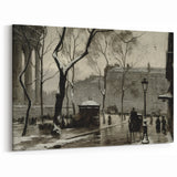 Dark Moody Wall Art - Snowy Urban Street Scene with Vintage Charm