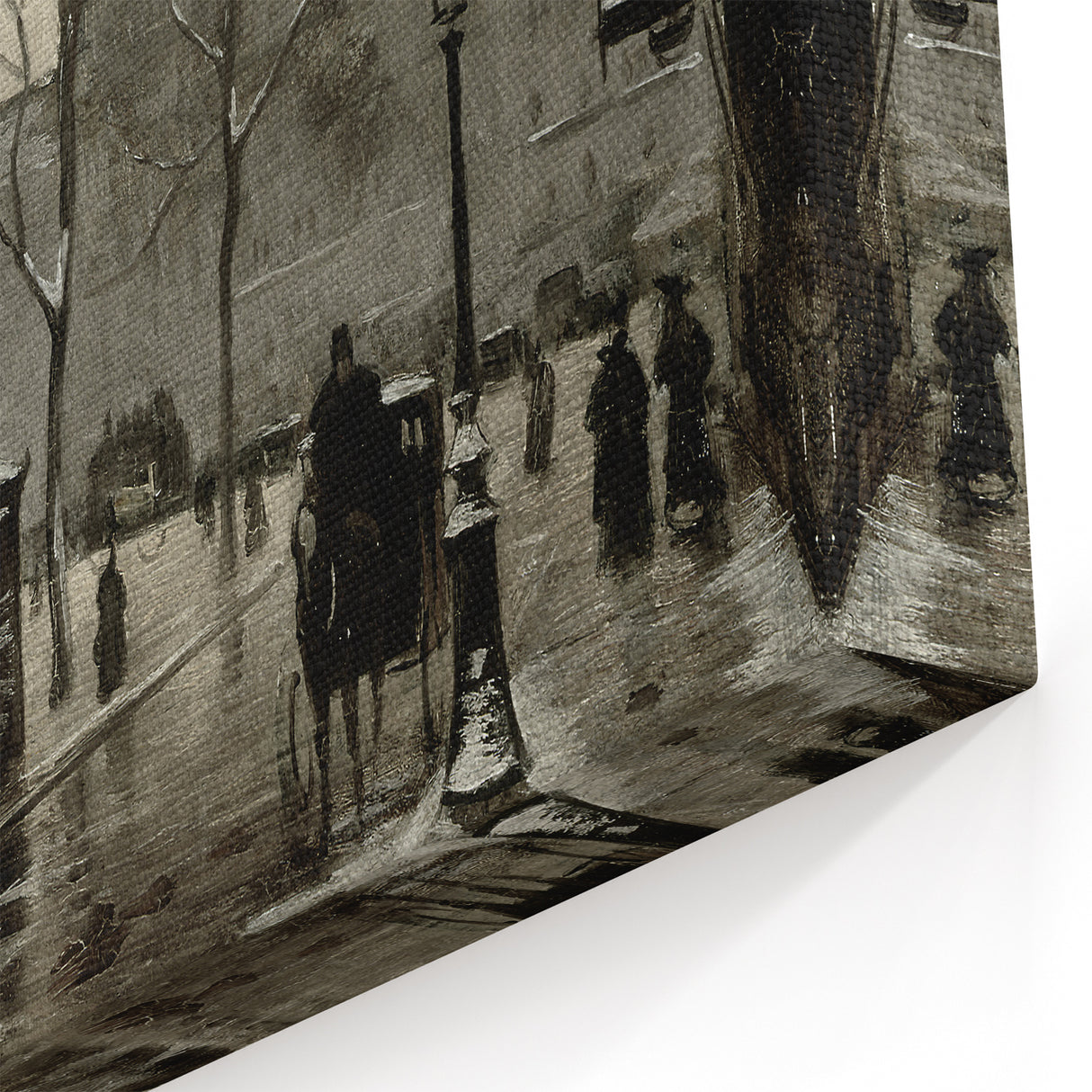 Dark Moody Wall Art - Snowy Urban Street Scene with Vintage Charm