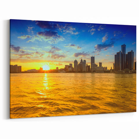 Detroit Wall Art - Vibrant Detroit Skyline Art at Sunset