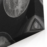 Porto Canvas Art - Rustic Wooden Barrels in Monochrome Photography Print