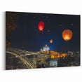 Scenic Porto Wall Art - Night Sky Lanterns over Dom Luís I Bridge Print