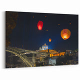 Scenic Porto Wall Art - Night Sky Lanterns over Dom Luís I Bridge Print