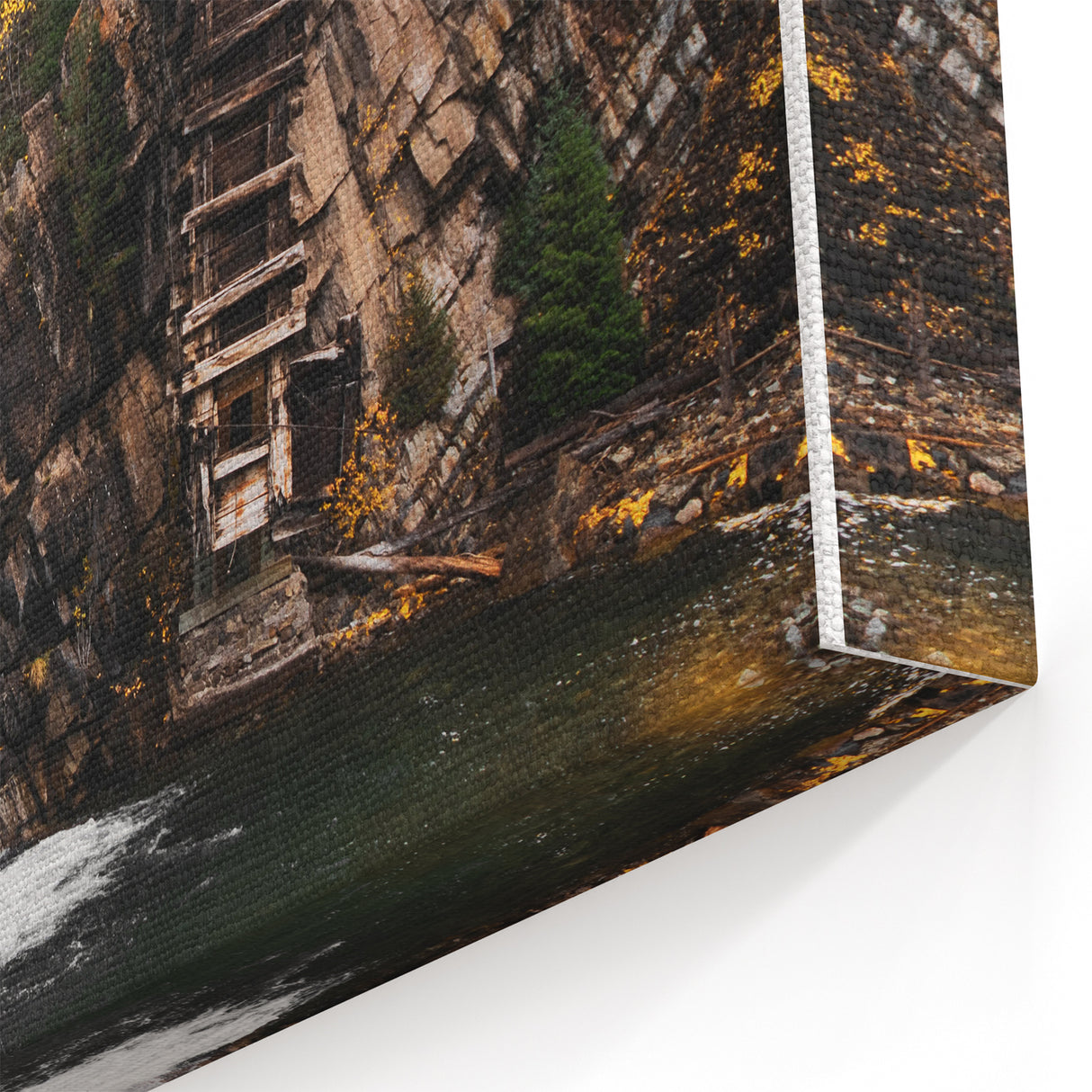 Old Mill by the Waterfall - Rustic Autumn Landscape Art