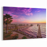 Houston Wall Art - Serene Waterfront Sunset with Piers and Palm Trees