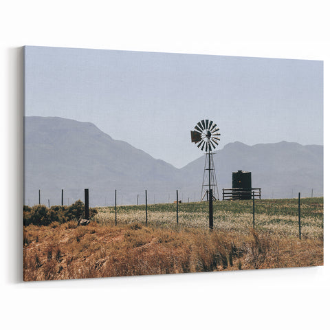 Farmhouse Wall Art: Windmill and Mountains - Rustic Country Decor