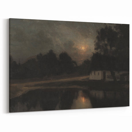 Dark Moody Wall Art: Moonlit Cottage by the Lake - Moody Art Print