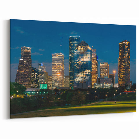 Houston Skyline Canvas - Texas Cityscape at Night with Glowing Lights