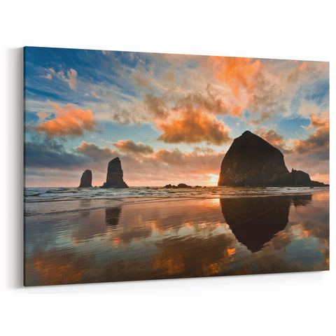 Oregon Coast Scenic Art - Cannon Beach Sunset with Haystack Rock Print