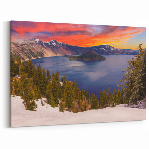 Crater Lake Scenic Posters - Dramatic Sunset over Wizard Island