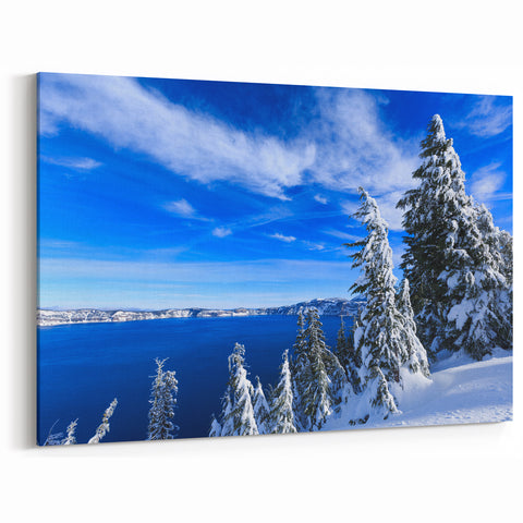 Crater Lake National Park Art Prints - Snowy Winter Lake Scene