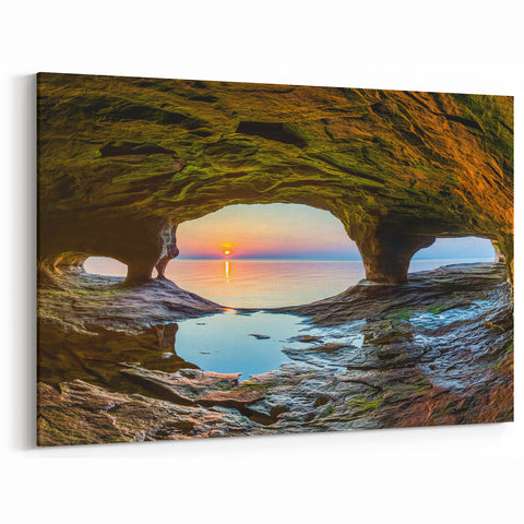 Upper Peninsula Wall Art – Cave Sunset View on Lake Superior