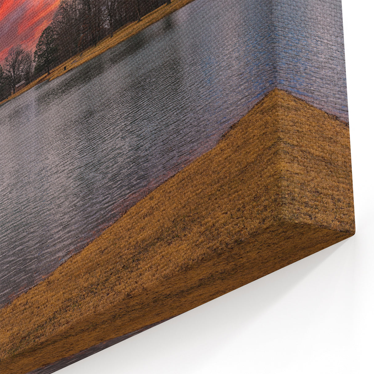 Memphis Scenic Art - Fiery Sunset Over Lake with Trees Landscape Canvas