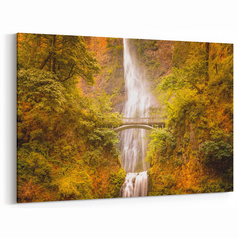Golden Multnomah Falls Canvas Wall Art - Autumn-Inspired Scenic Decor