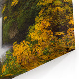 Vibrant Autumn Multnomah Falls Canvas Art - Scenic Yellow Foliage Decor