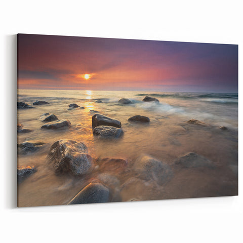 Upper Peninsula Rocky Shoreline Sunset Wall Art – Michigan Canvas Prints