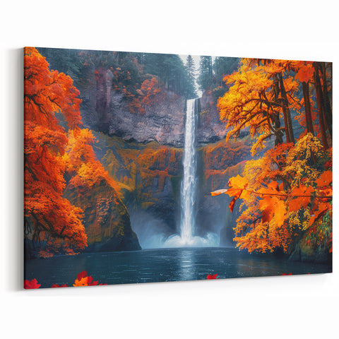 Scenic Multnomah Falls Acrylic Glass Art - Fiery Autumn Landscape Decor