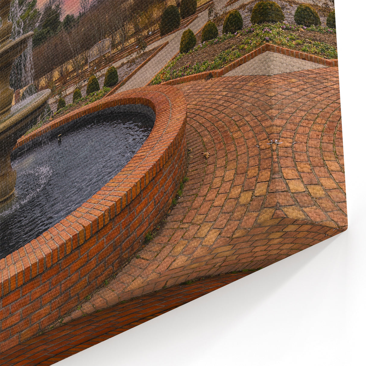 Memphis Wall Art - Serene Fountain Garden Sunset Landscape Canvas Print