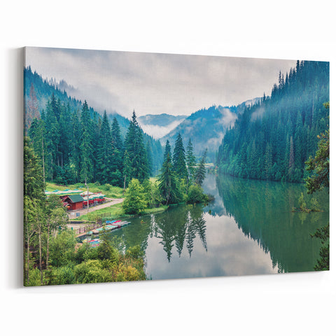 Romania Wall Art - Tranquil Lake and Pine Forest Landscape Print