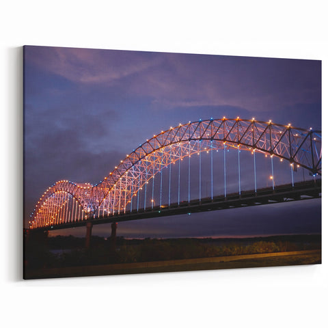Memphis Skyline Art - Nighttime View of Hernando de Soto Bridge Canvas