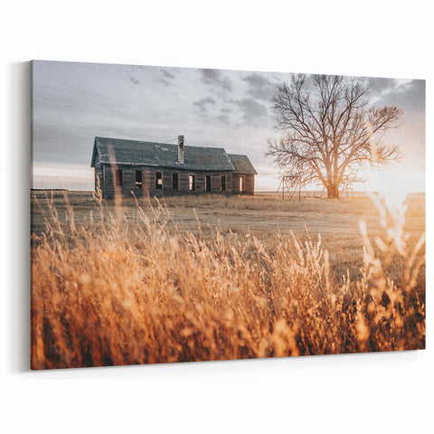 Abandoned Farmhouse at Sunset Wall Art – Rustic Country Decor Print