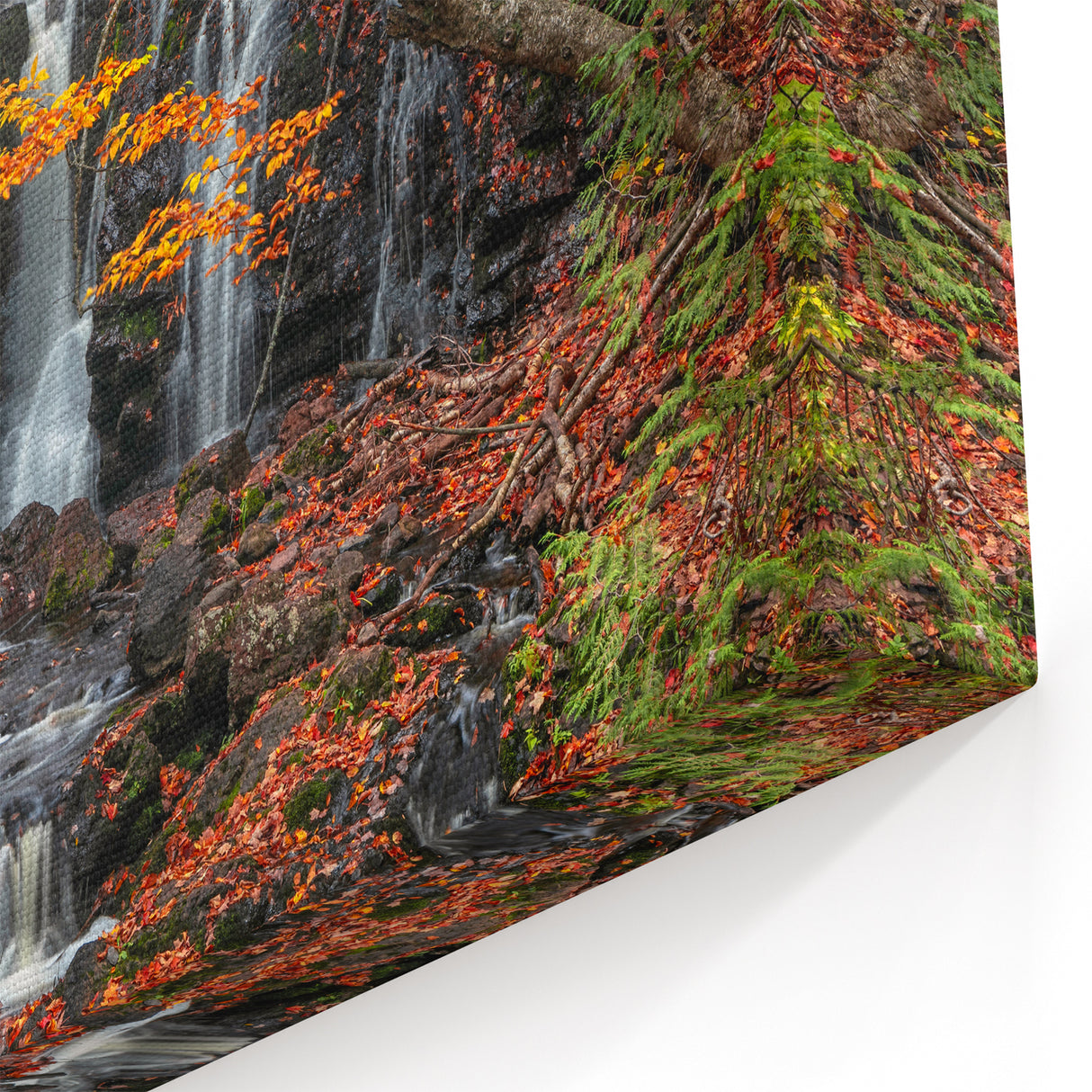 Upper Peninsula Scenic Art - Autumn Waterfall Canvas Michigan Print