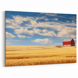 Red Barn and Golden Wheat Fields - Scenic North Dakota Wall Art Prints