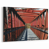 Durham Cityscape Canvas - Geometric Red Bridge in North Carolina