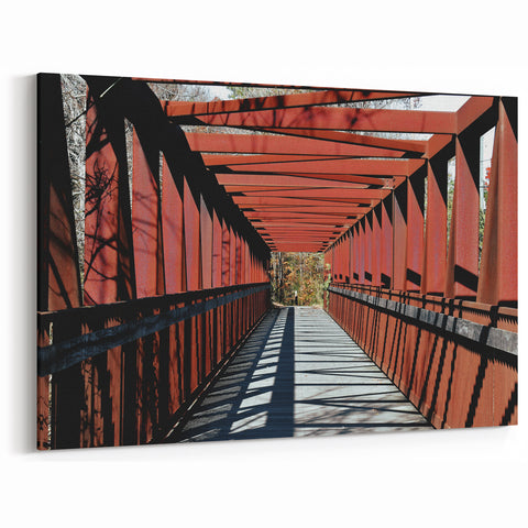 Durham Cityscape Canvas - Geometric Red Bridge in North Carolina