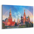 Moscow Framed Art - Red Square with Rainbow Over St. Basil’s Cathedral