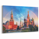Moscow Framed Art - Red Square with Rainbow Over St. Basil’s Cathedral