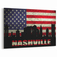 Patriotic Nashville Skyline Wall Art - Music City Flag Decor Canvas Print