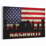 Patriotic Nashville Skyline Wall Art - Music City Flag Decor Canvas Print