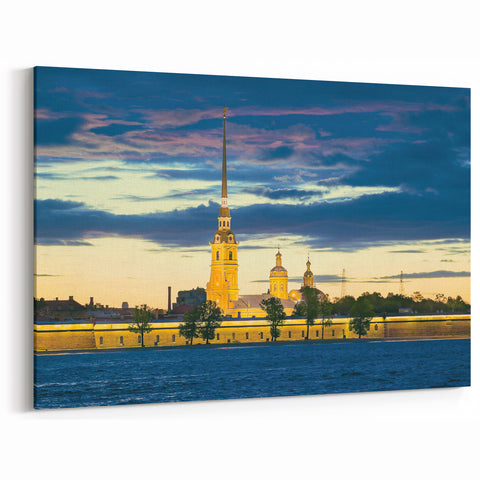 St. Petersburg Framed Art - Illuminated Fortress at Dusk