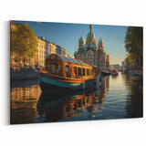 St. Petersburg Framed Art - Golden Boat and Church Reflection