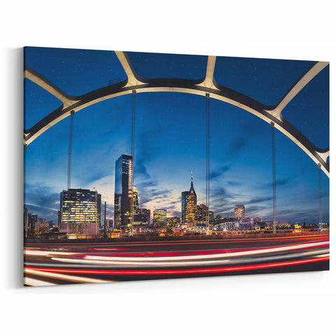 Nashville Skyline Framed by Bridge - Stunning Night Cityscape Wall Art