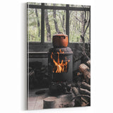 Rustic Wall Art: Wood Stove & Clay Pot – Cozy Farmhouse Decor Print