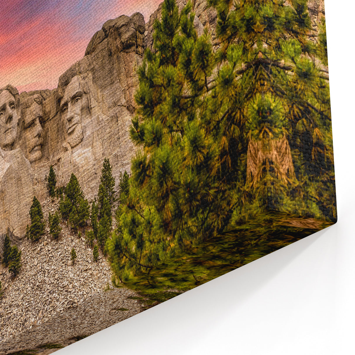 Mount Rushmore Framed Canvas - Presidential Landmark at Vibrant Sunset