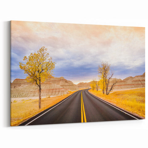 South Dakota Wall Art - Scenic Autumn Road Badlands National Park Print