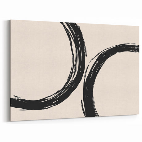Boho Decor Canvas - Abstract Black Circles on Beige Bohemian Wall Art